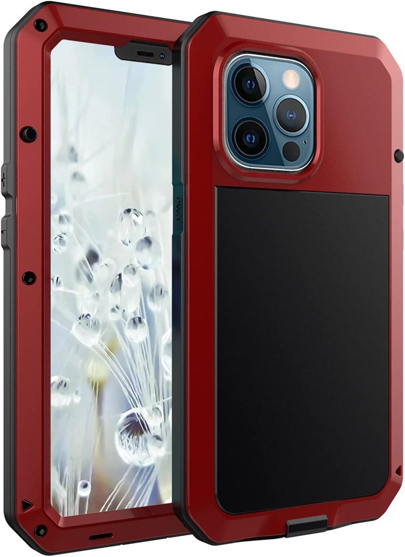 Marrkey for iPhone 13 Pro Max Case,360 Full Body Protective Heavy Duty Shockproof Tough Armour Aluminum Alloy Metal Case with Silicone Built-in Screen Protector for iPhone 13 Pro Max 6.7" - Red - Image 2