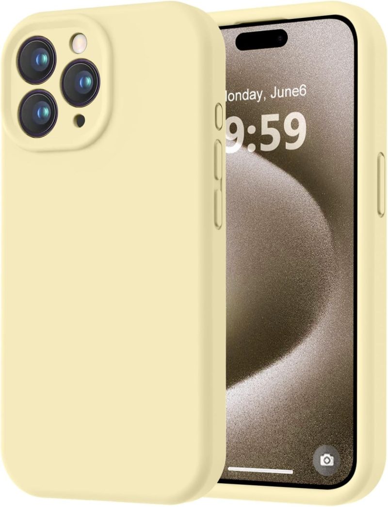 3000 Designed for iPhone 15 Pro Max Case, Premium Silicone with [Soft Anti-Scratch Microfiber Lining] Shockproof Protective Phone Case for Men Women Girls 6.7", Creamy Yellow