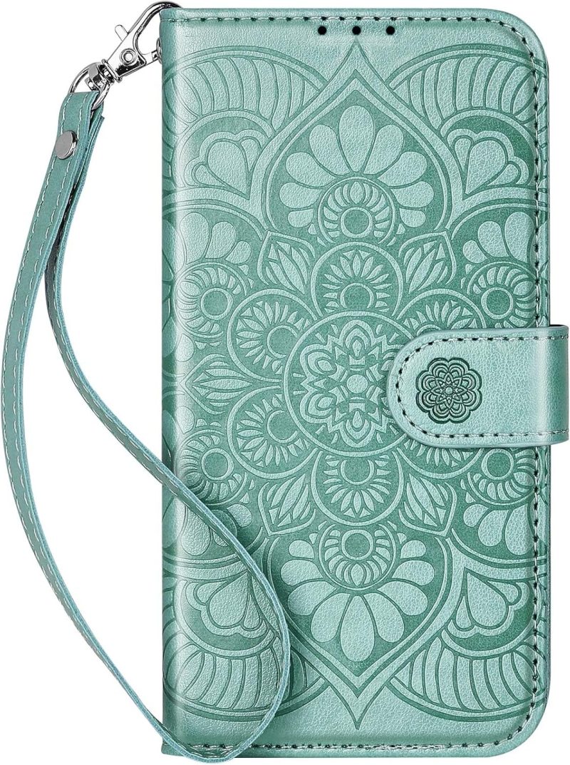 Wallet Case for iPhone 15,[RFID Blocking] 3 Card Holder Stand with Credit Card Slot PU Leather Magnetic Protective Flip Cover for iPhone 15 (Green)