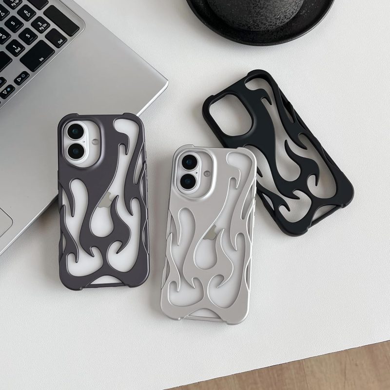Heat Dissipation for iPhone Case, Solid Color Hollow Flame Matte Soft Phone Case (Silver,for iPhone 12) - Image 2